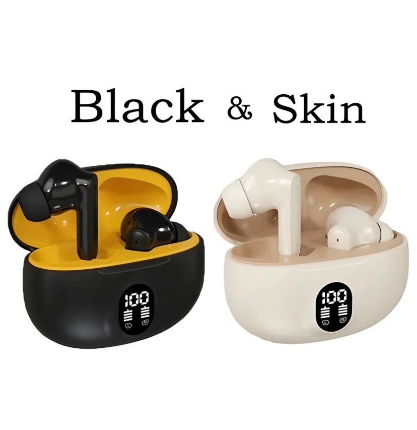 TWS Bluetooth 5.3 Wireless Earbuds with LED Display - ENC Noise Cancellation, HiFi Stereo Sound, Touch Control - Black & White