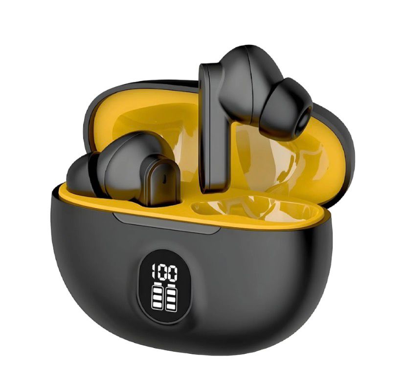 TWS Bluetooth 5.3 Wireless Earbuds with LED Display - ENC Noise Cancellation, HiFi Stereo Sound, Touch Control - Black & White